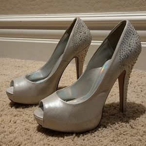 Silver rhinestone heels size 10